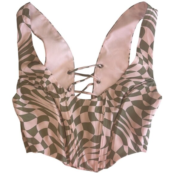 For Love and Lemons Nomi Lace-up Checkered Pink and Green Corset Top Size XXS - Picture 8 of 16